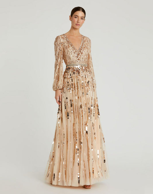 Formal Dresses Long Sleeve Formal Sequin Evening Dress Bisque