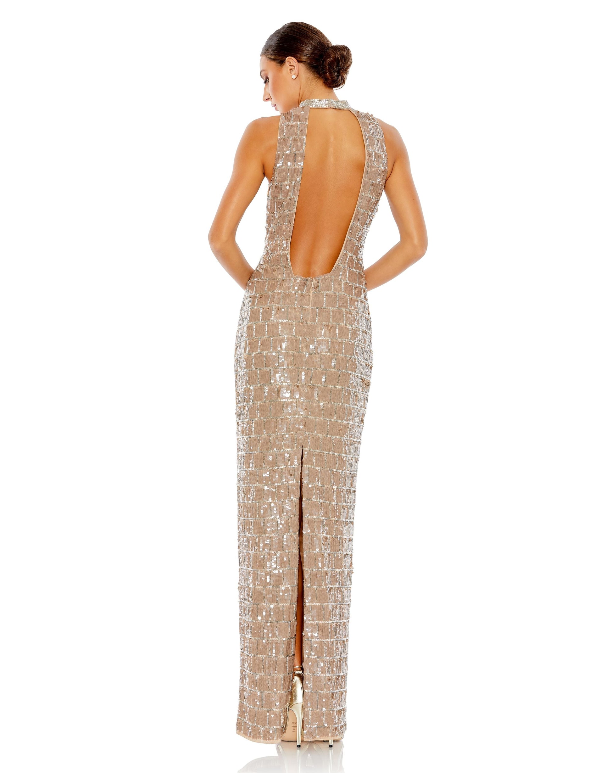 Formal Dresses Long Fitted Sequin Formal Prom Dress Taupe