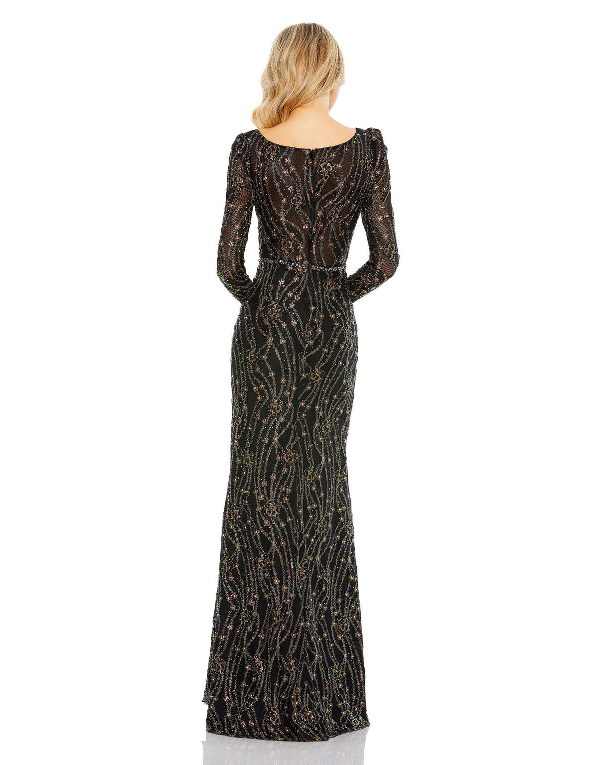 Formal Dresses Long Sleeve Fitted Beaded Formal Prom Dress Black Multi