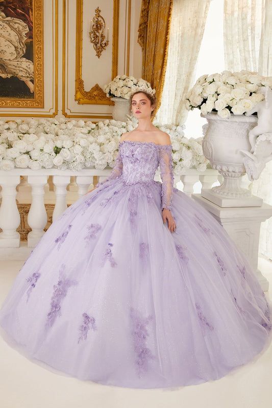Quinceniera Dresses Ball Gown Long Lace Floral Sweet 16 Quinceanera Dress Lilac