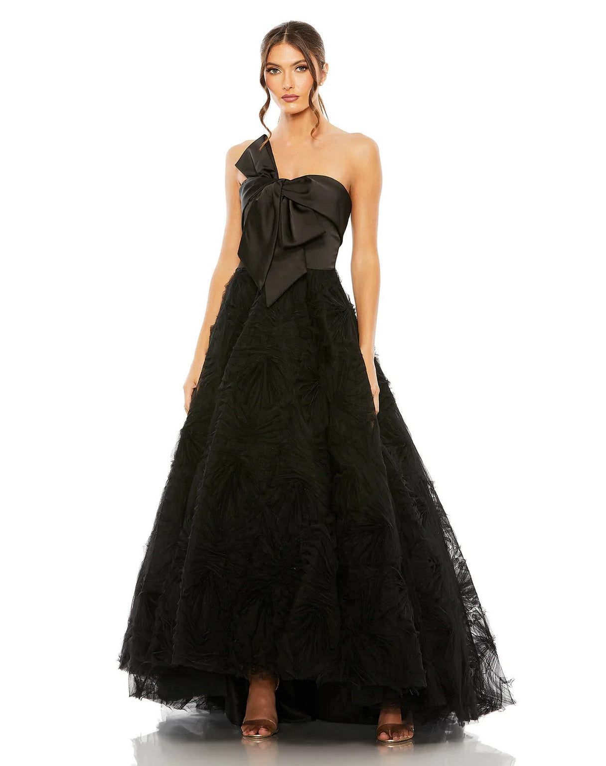 Formal Dresses High Low Strapless Front Bow Knot Tulle Dress Black
