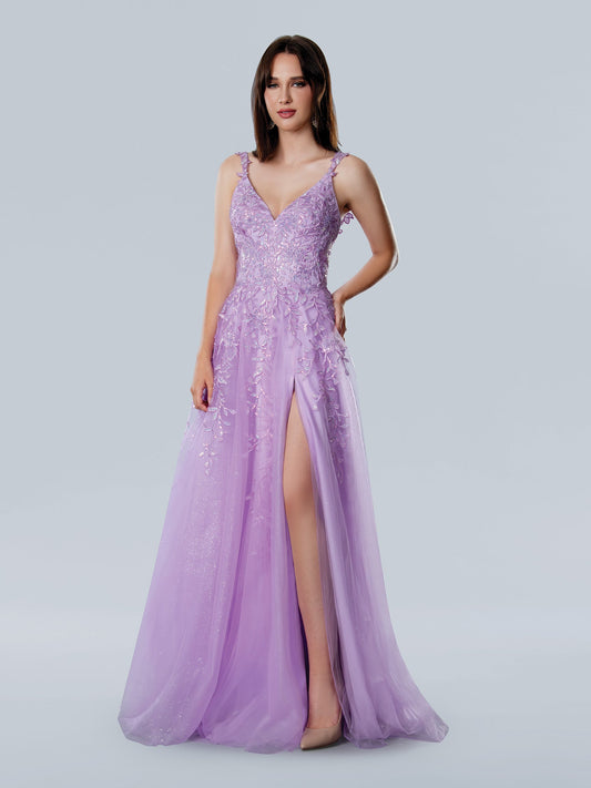 Prom Dresses A Line Glitter Long Formal Lace Prom Dress Lilac