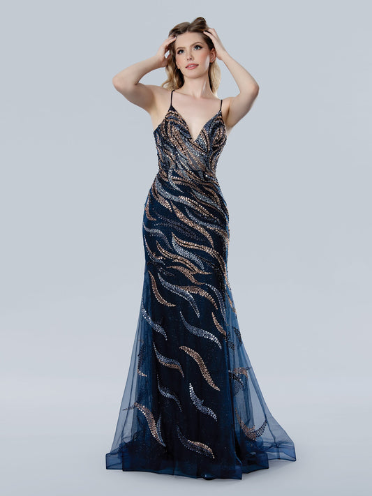 Prom Dresses Long Mermaid Formal Sequin Prom Dress Navy