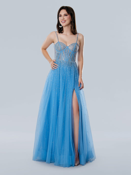 Prom Dresses Long Corset A Line Formal Glitter Prom Dress Blue