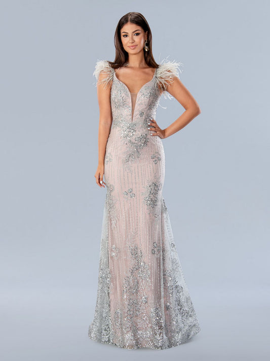 Prom Dresses Formal Long Sequin Prom Feather Dress Blush