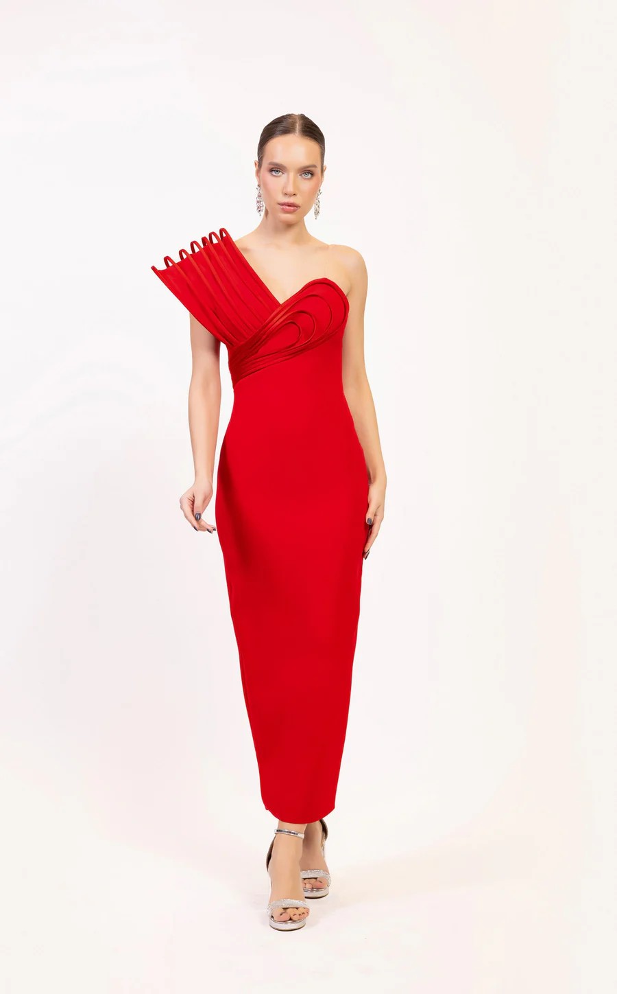 Prom Dresses Fitted Long Formal Tea Length Prom Dress Red