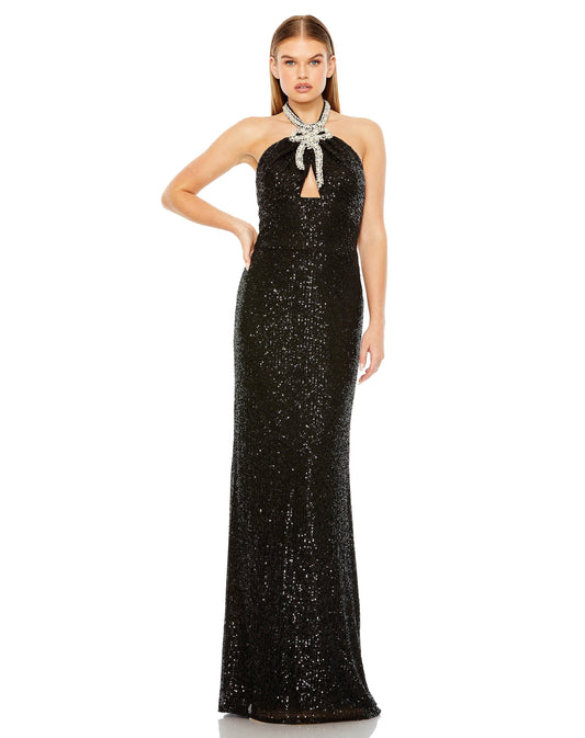 Prom Dresses Long Formal Prom Halter Sequin Keyhole Dress Black
