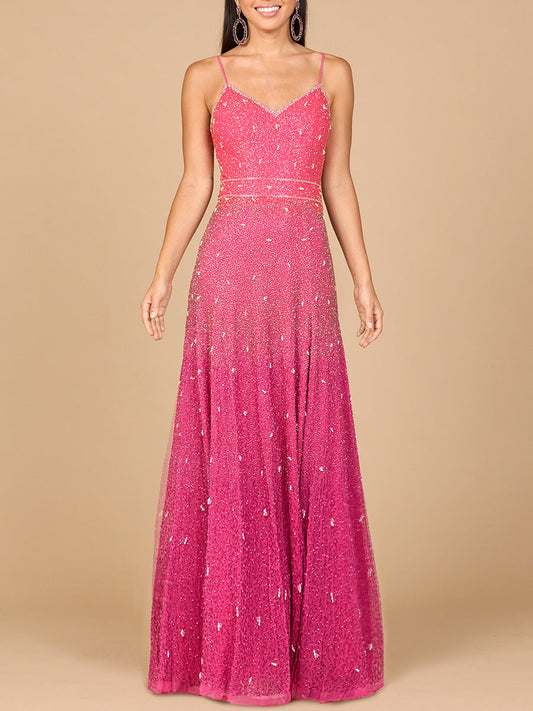 Prom Dresses Long Formal A Line Beaded Ombre Prom Dress Pink Ombre