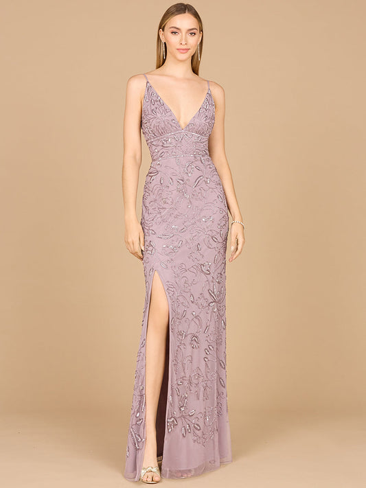 Prom Dresses Long Formal Beaded Slit Prom Dress Dusty Lavender
