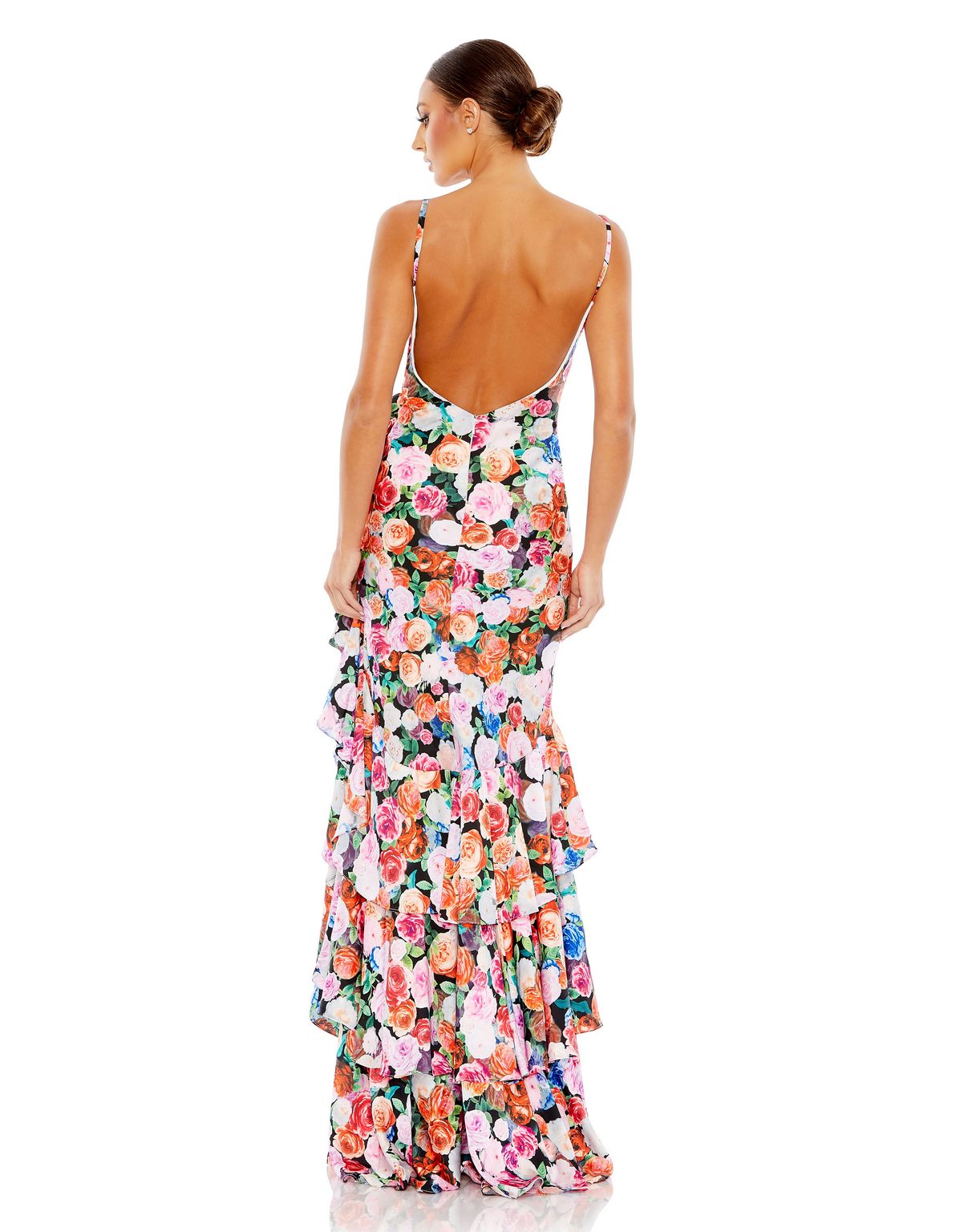Prom Dresses Floral Print Formal Prom Long Ruffle Dress Multi
