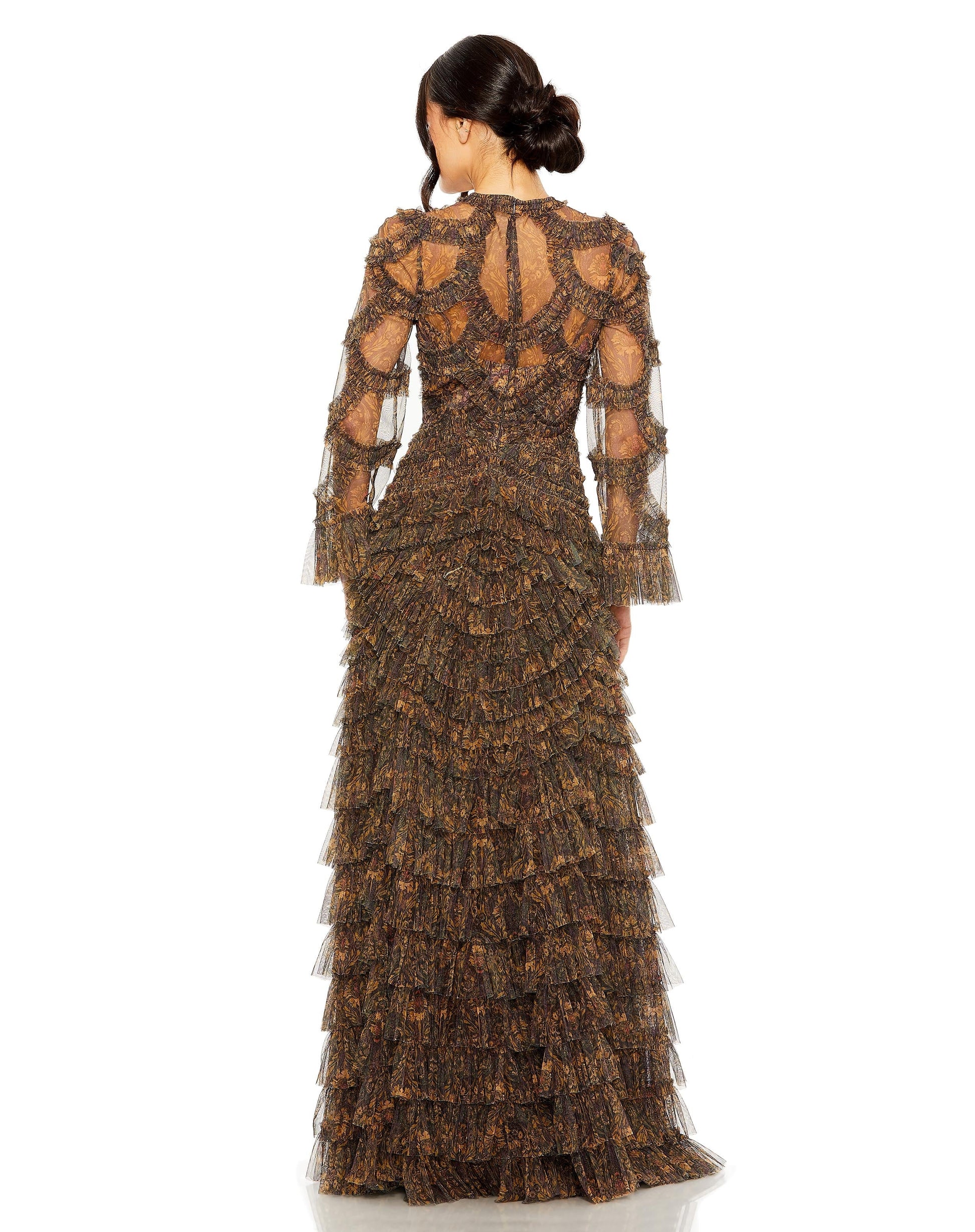 Prom Dresses Formal Long Prom Ruffle Tiered Gown Brown Multi