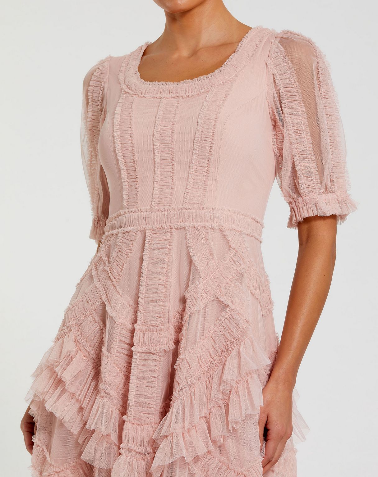 Cocktail Dresses Ruffled Tea Length Cocktail Dress Porcelain