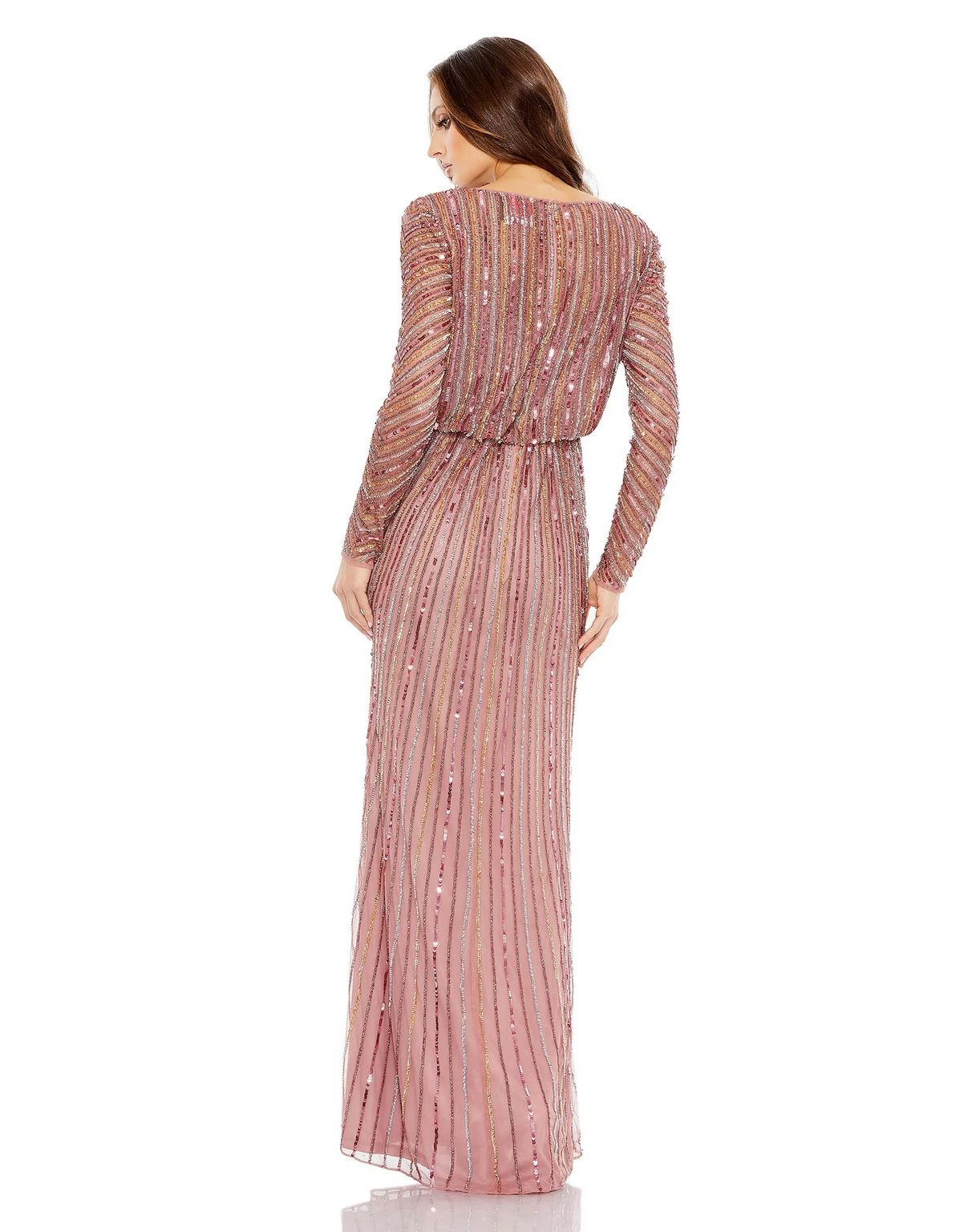 Formal Dresses Sequined V neck Long Sleeve Column Dress Rosewood