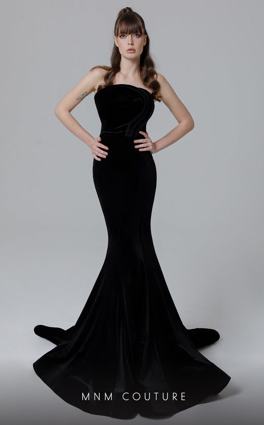 Formal Dresses Fitted Long Formal Pleated Velvet Evening Dress Black