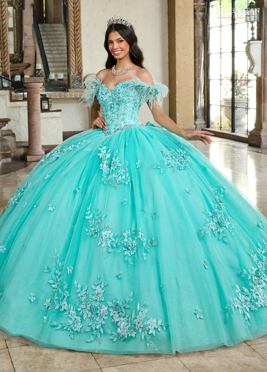 Quinceanera Dresses Long Quinceanera Feather Ball Gown Aqua