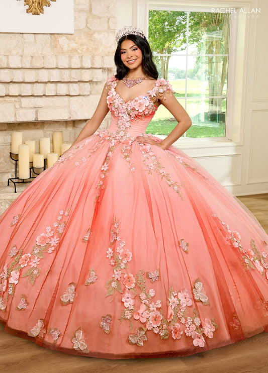 Quinceanera Dresses Ombre Quinceanera Floral Applique Ball Gown Coral Ombre