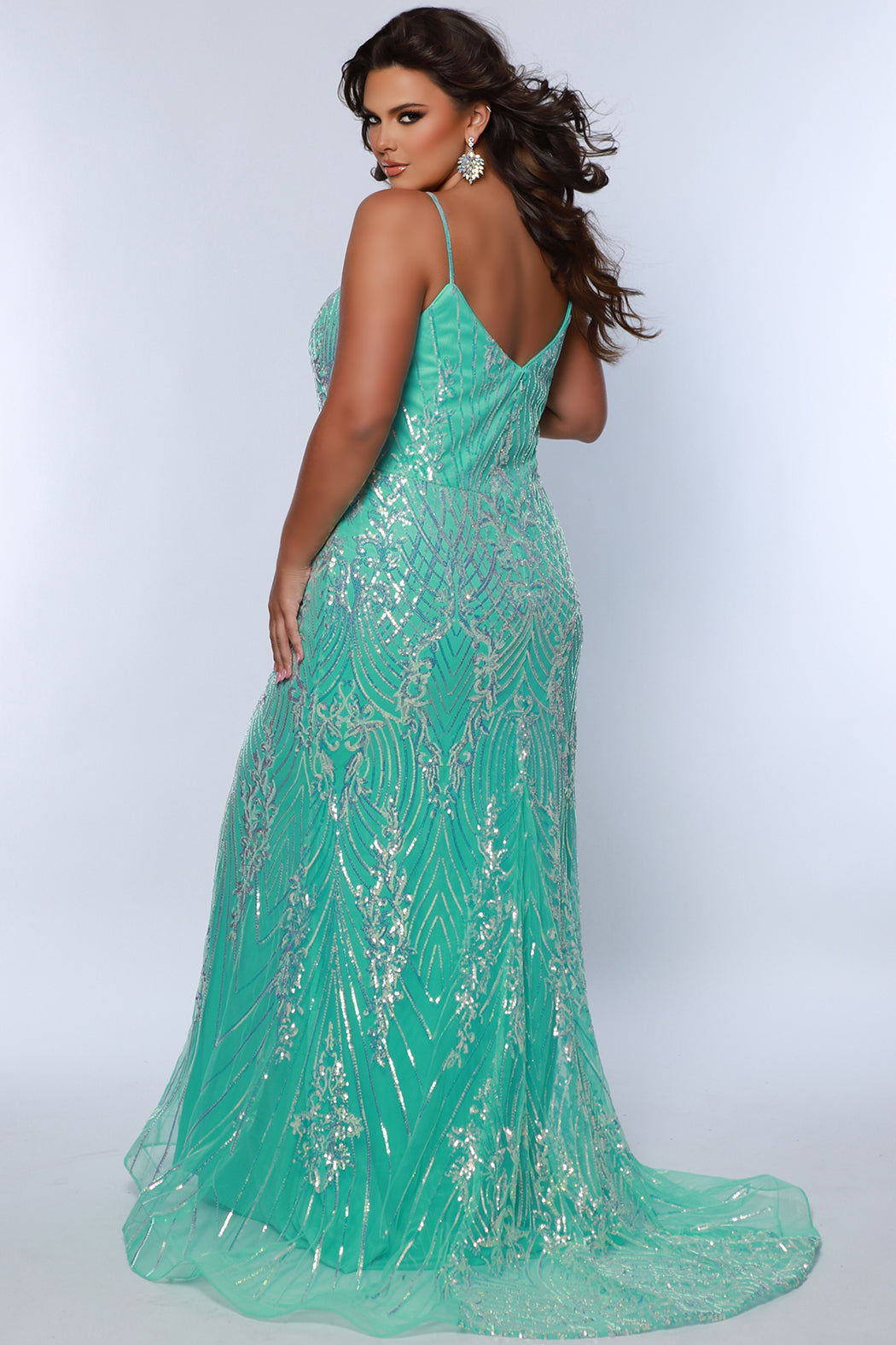 Formal Dresses Sequin Long Formal Fitted Plus Size Dress Mint
