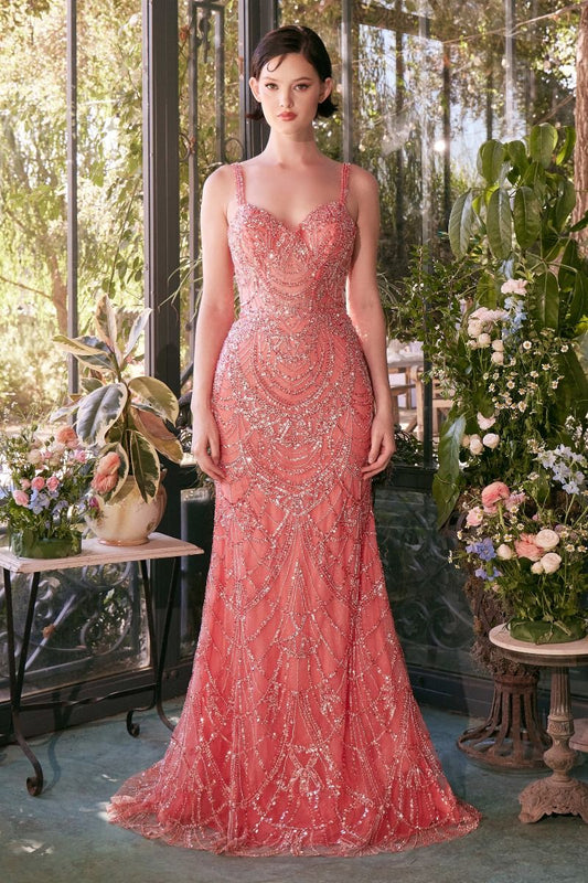 Prom Dresses Long Formal Fitted Beaded Prom Dress Coral
