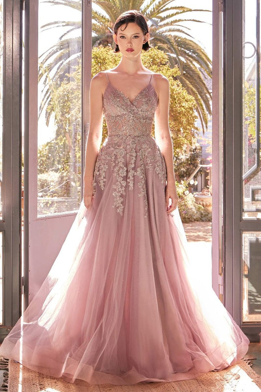 Prom Dresses Long A Line Lace Layered Formal Prom Dress Dusty Rose