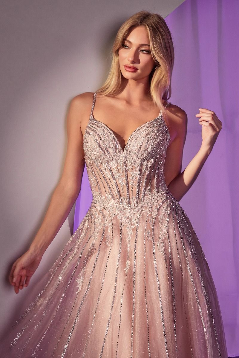 Prom Dresses Beaded Long Formal Prom A Line Dress Dusty Rose