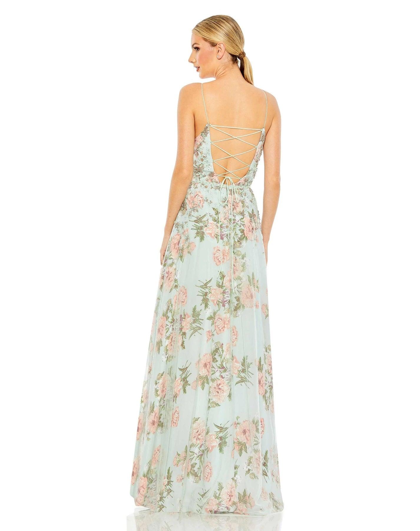 Mac Duggal Long Formal Floral Print Prom Gown 11261 - The Dress Outlet
