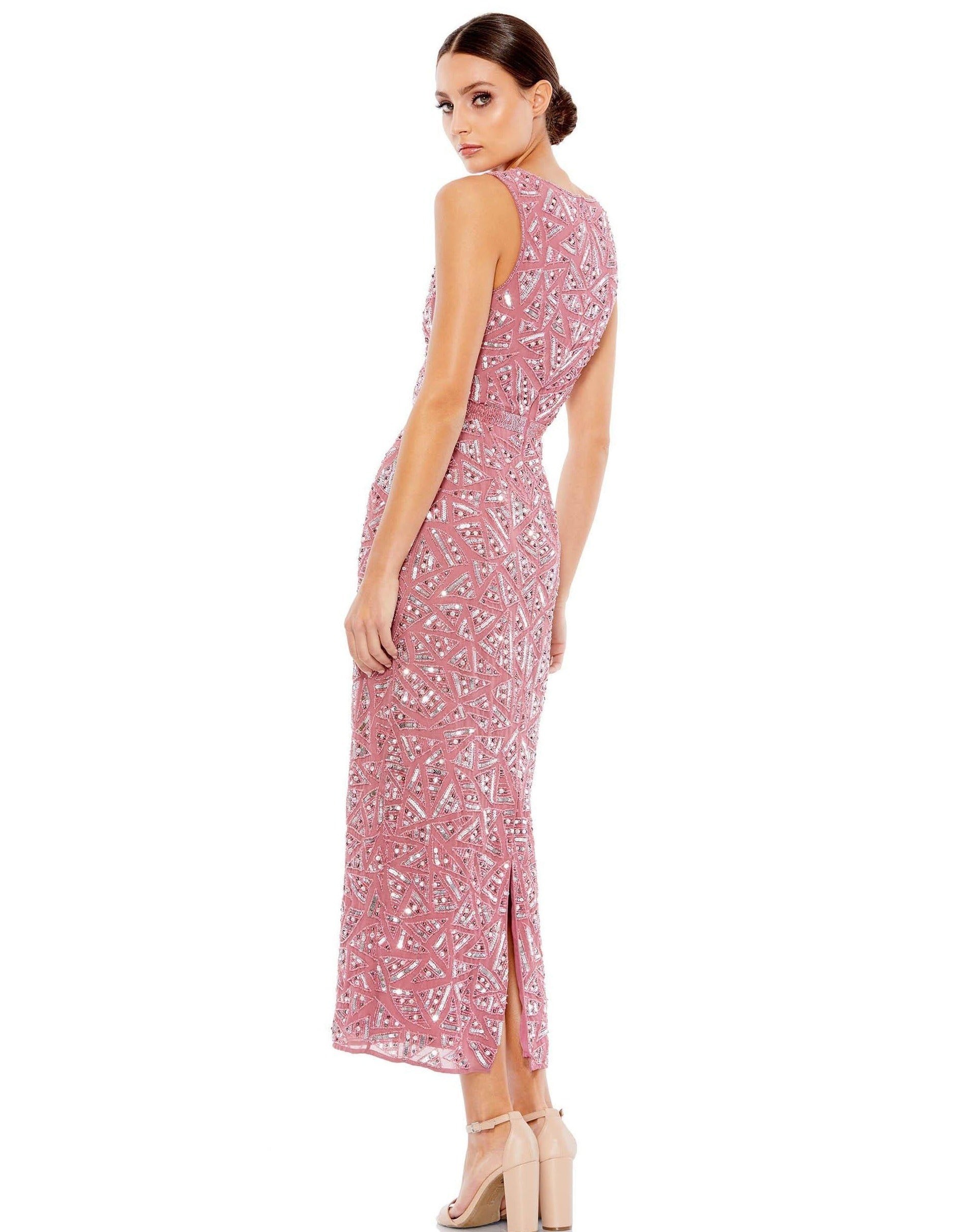 Mac Duggal Geometric Patterned Sequin Midi Dress 93550 - The Dress Outlet