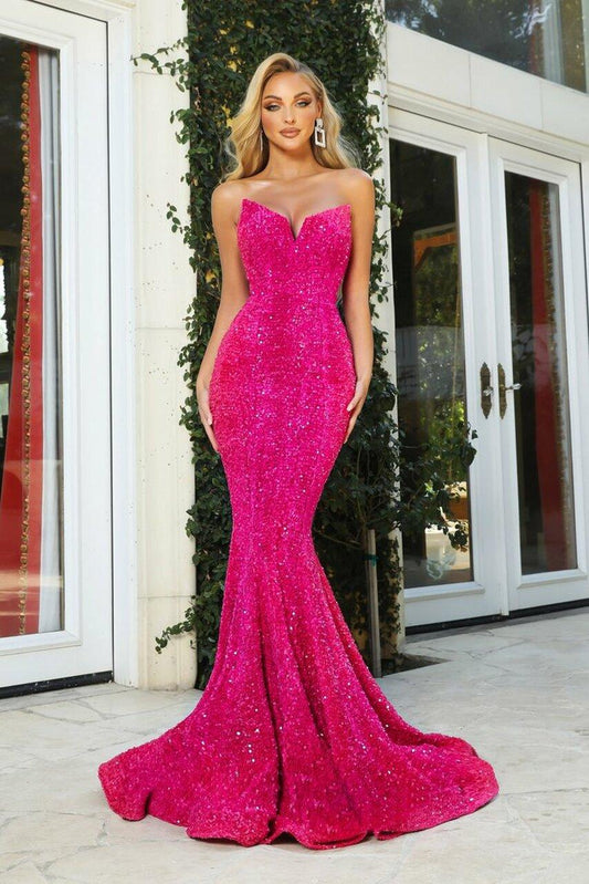 Portia And Scarlett 21208 Strapless Long Prom Dress Hot Pink