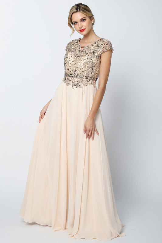 Formal Long Formal Evening A Line Dress Champagne