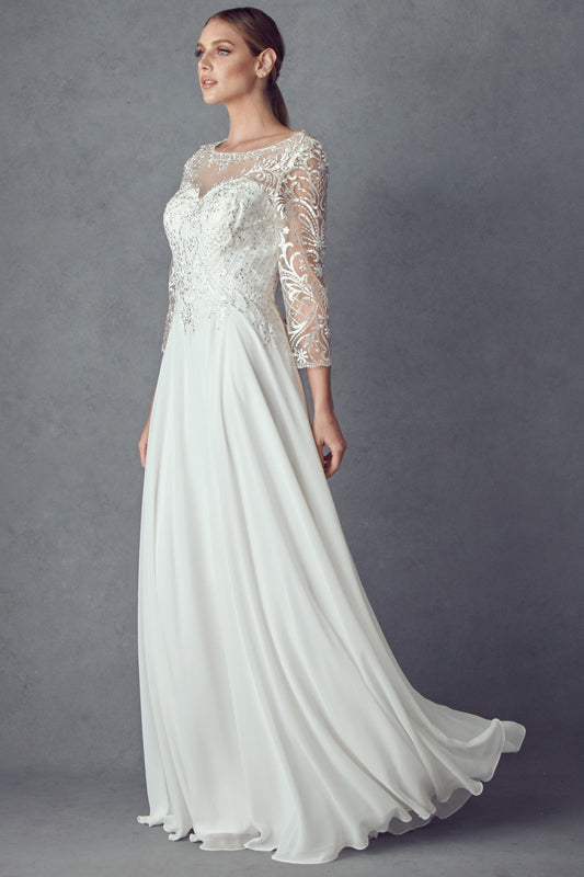 Wedding Dresses Beaded Lace Long Simple Wedding Dress Off White