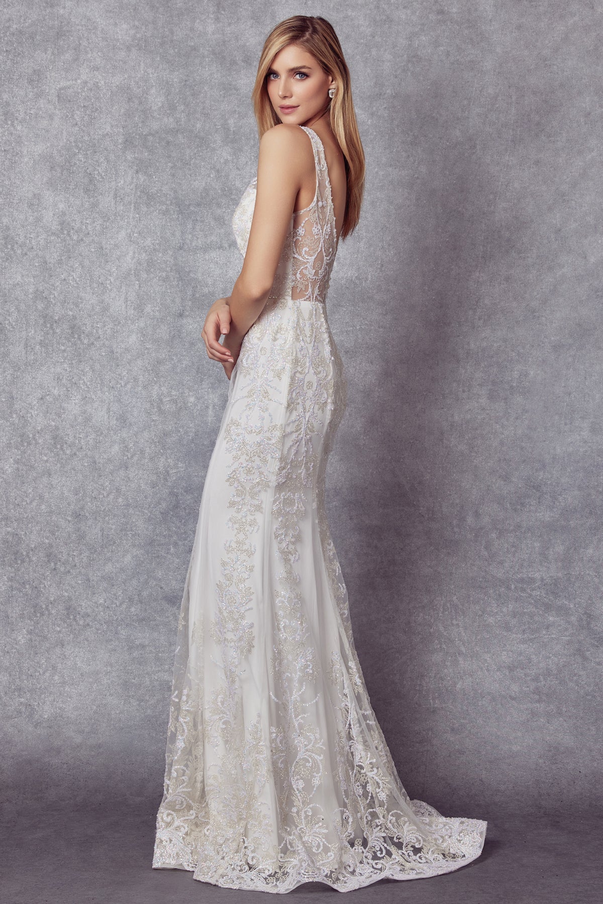 Wedding Dresses Glitter Long Mermaid Wedding Dress Off White