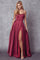 Prom Dresses Long A Line Formal Slit Prom Dress Wine