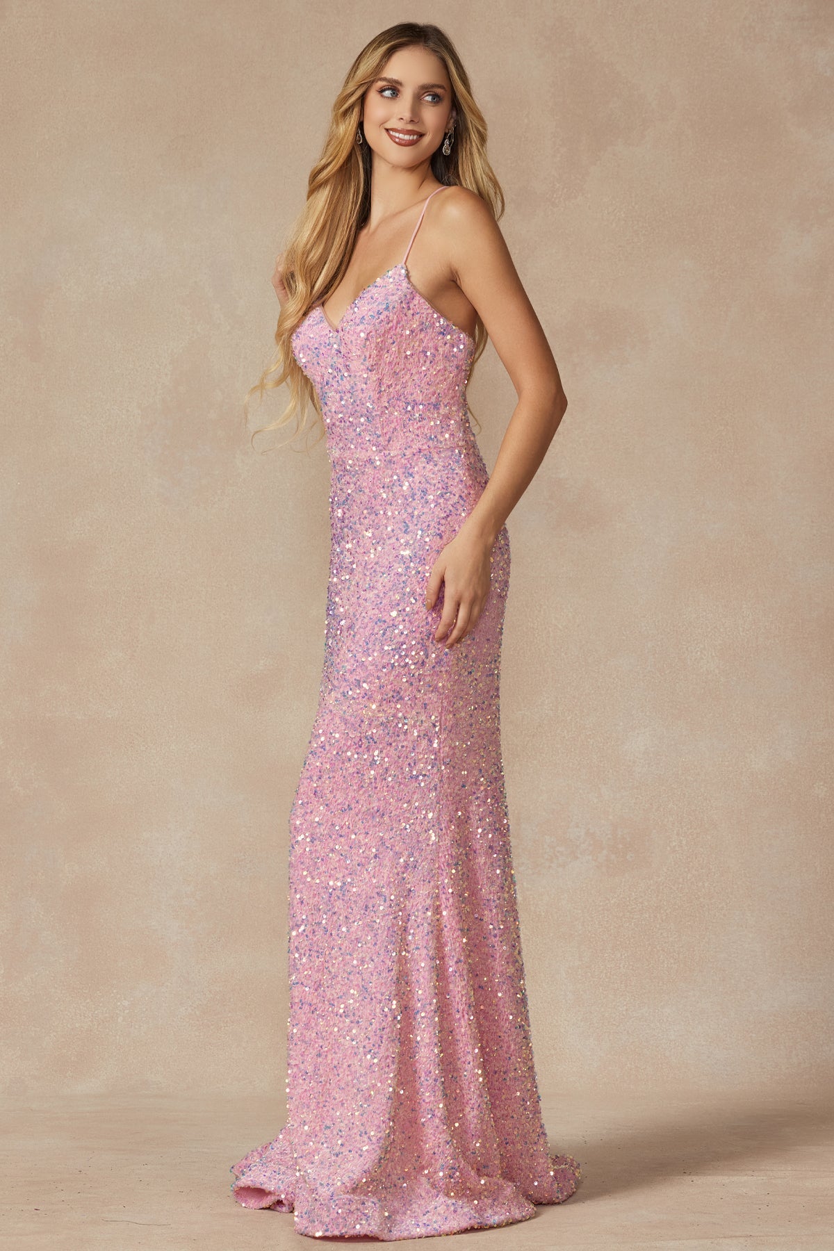 Prom Dresses Fitted Long Prom Velvet Sequin Dress Ice Pink
