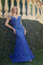 Prom Dresses Glitter Long Mermaid Formal Feather Prom Dress Royal Blue