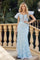 Prom Dresses Glitter Formal Long Feather Prom Dress Sky Blue