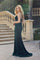 Prom Dresses Fitted Long Prom Velvet Sequin Dress Emerald Green