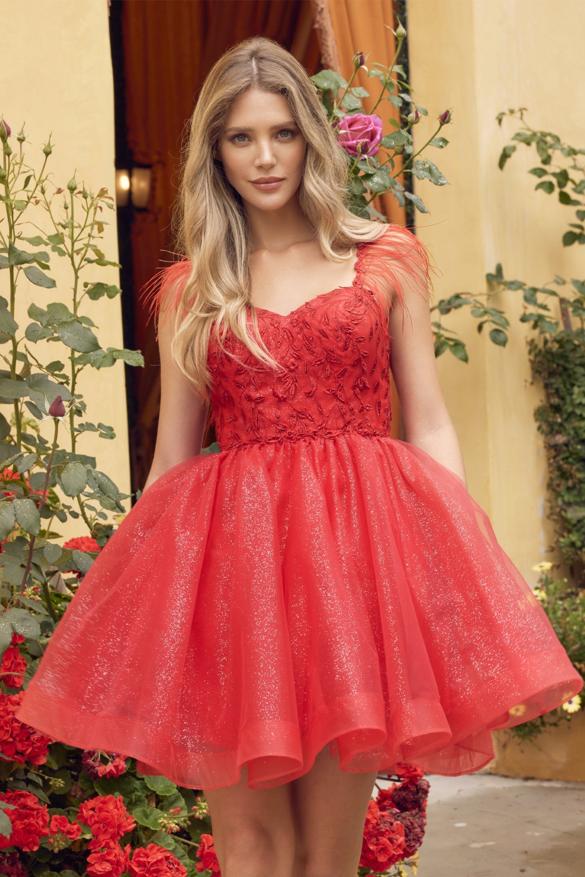 Cocktail Dresses Short Cocktail Feather Dress Red