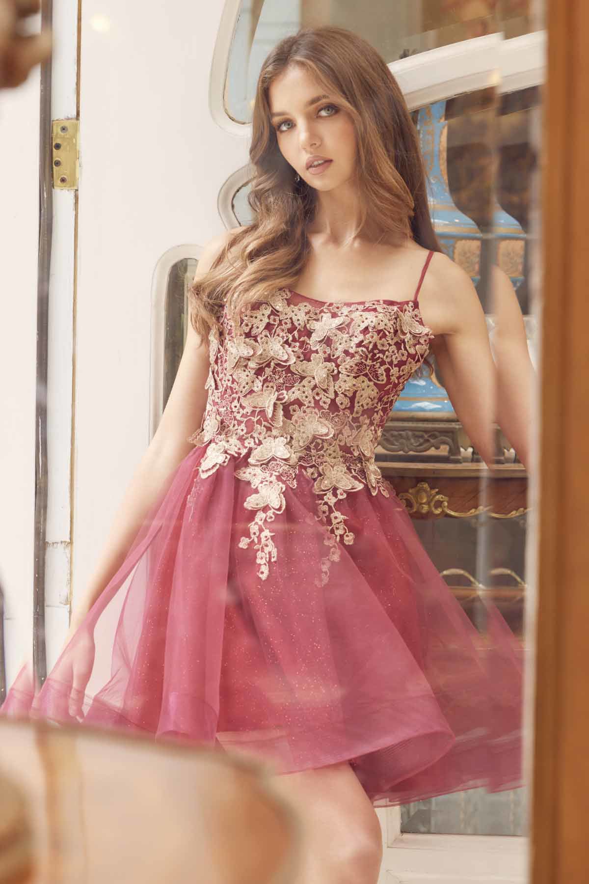 Cocktail Dresses Short Cocktail Lace Dress Burgundy