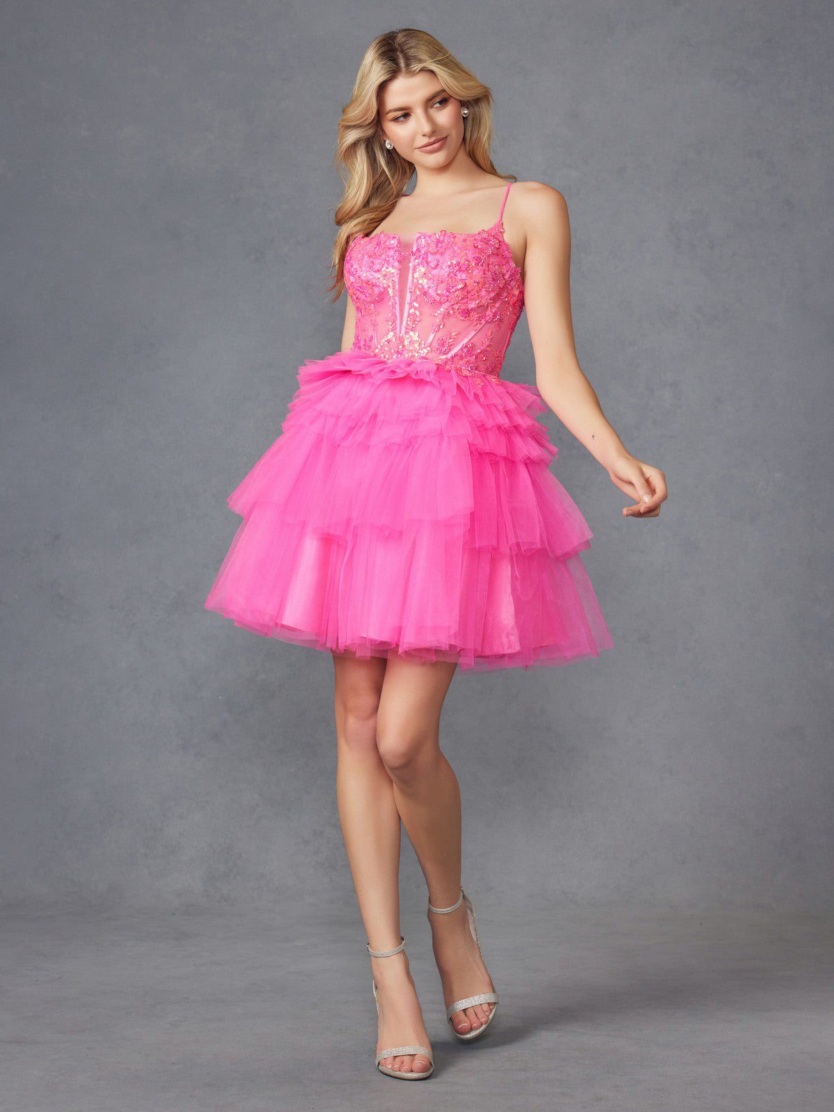 Cocktail Dresses Ruffle Short A Line Sequin Applique Cocktail Dress  Hot Pink