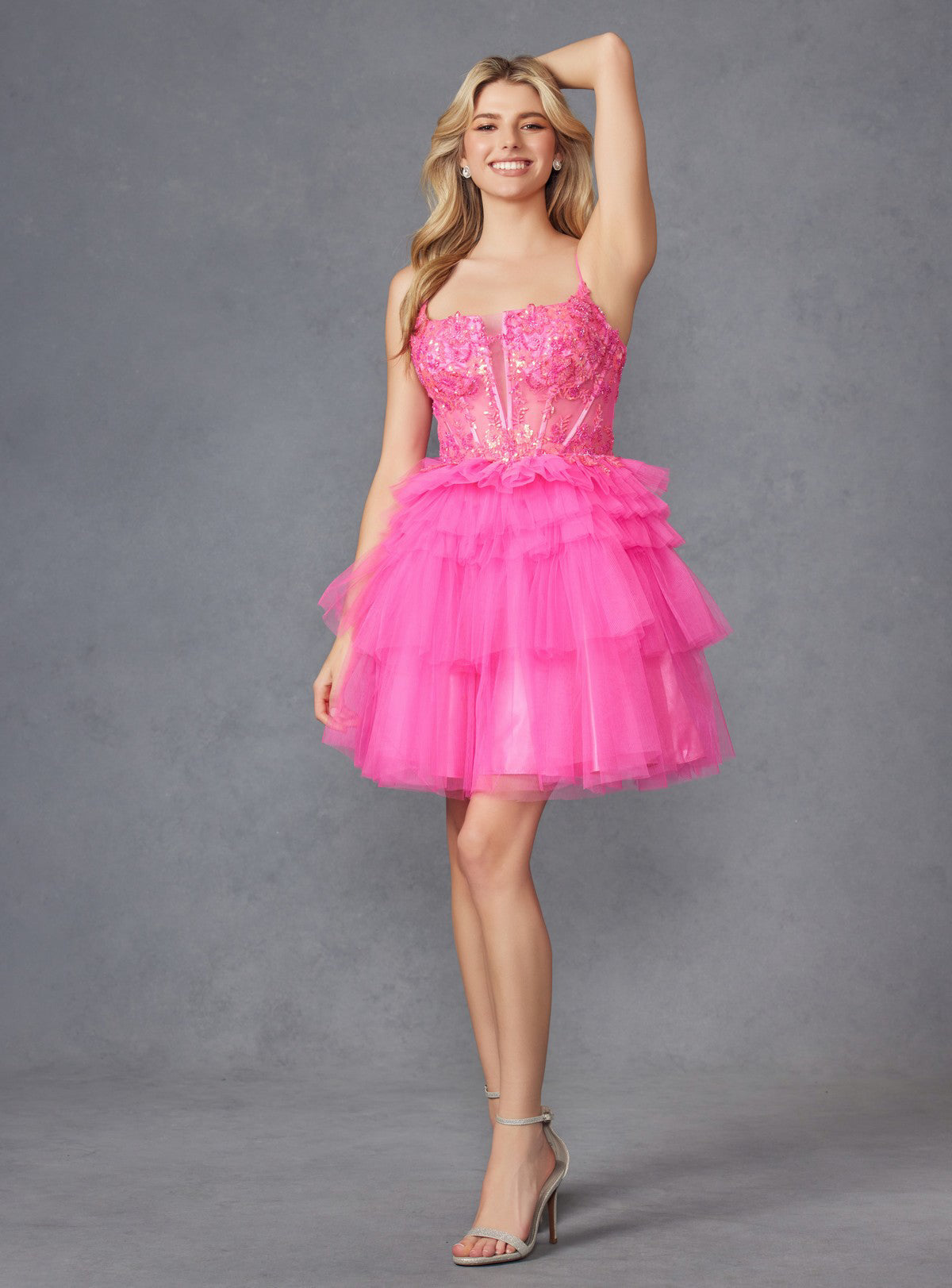 Cocktail Dresses Ruffle Short A Line Sequin Applique Cocktail Dress  Hot Pink