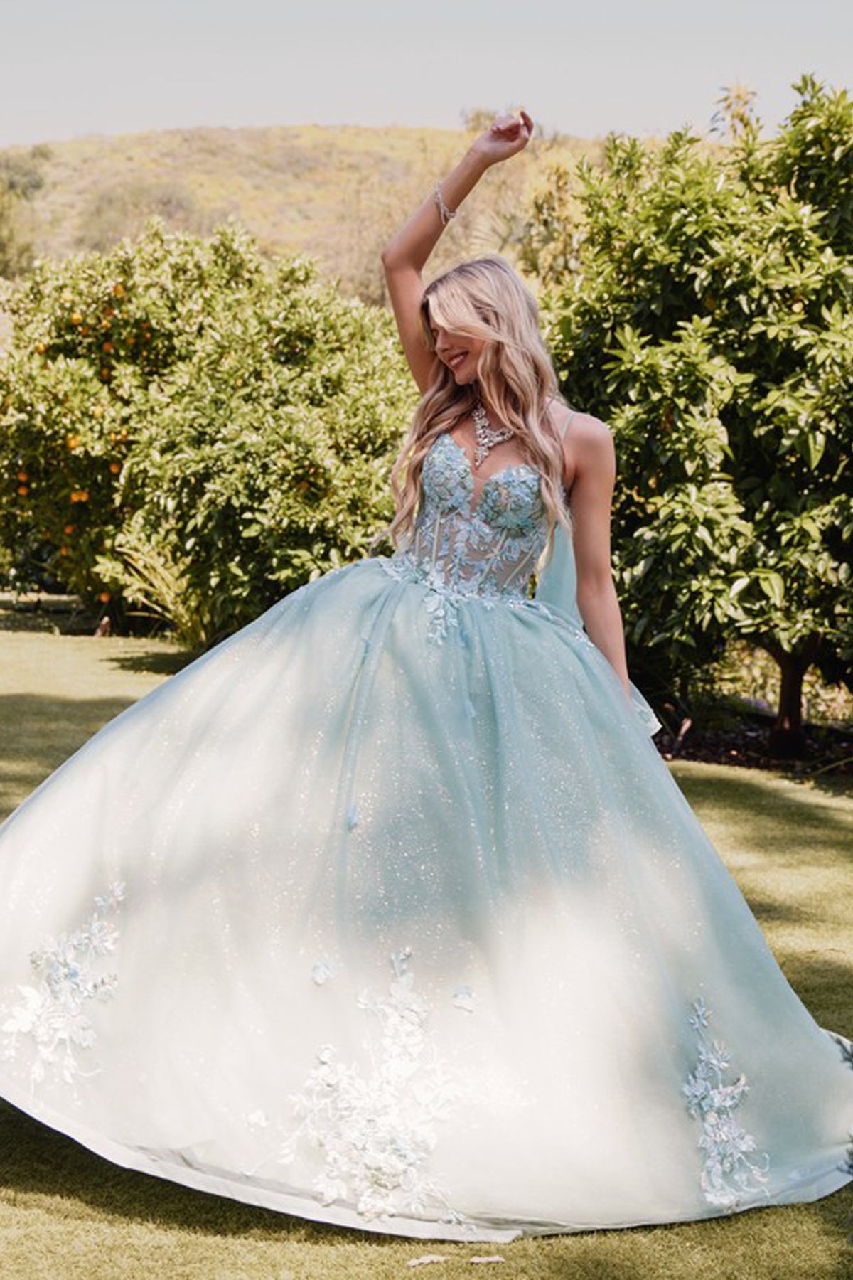 Quinceanera Dresses Beaded Long A Line Glitter Floral Applique Prom Dress Sage Green