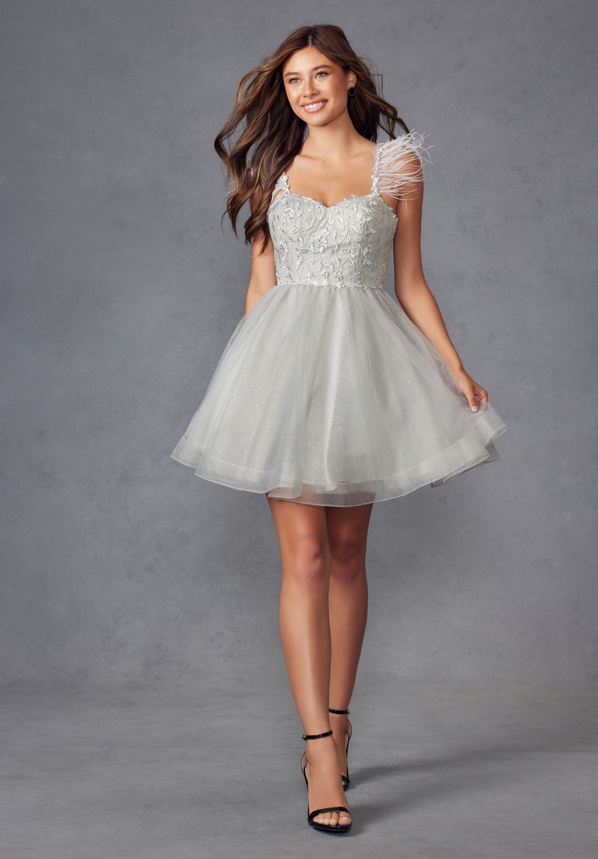 Cocktail Dresses Short Cocktail Feather Dress Silver