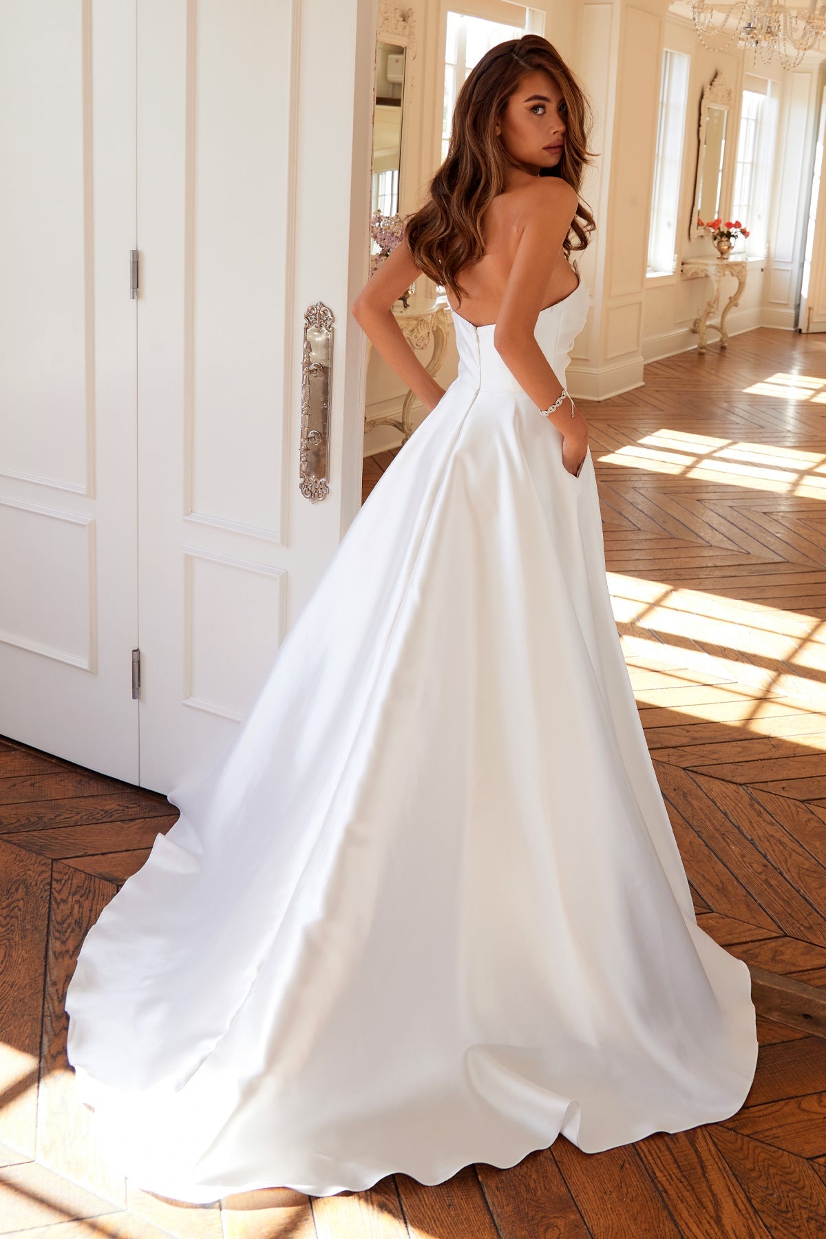 Prom Dresses Simple Bridal Gown A Line Pleated Wedding Dress Off White
