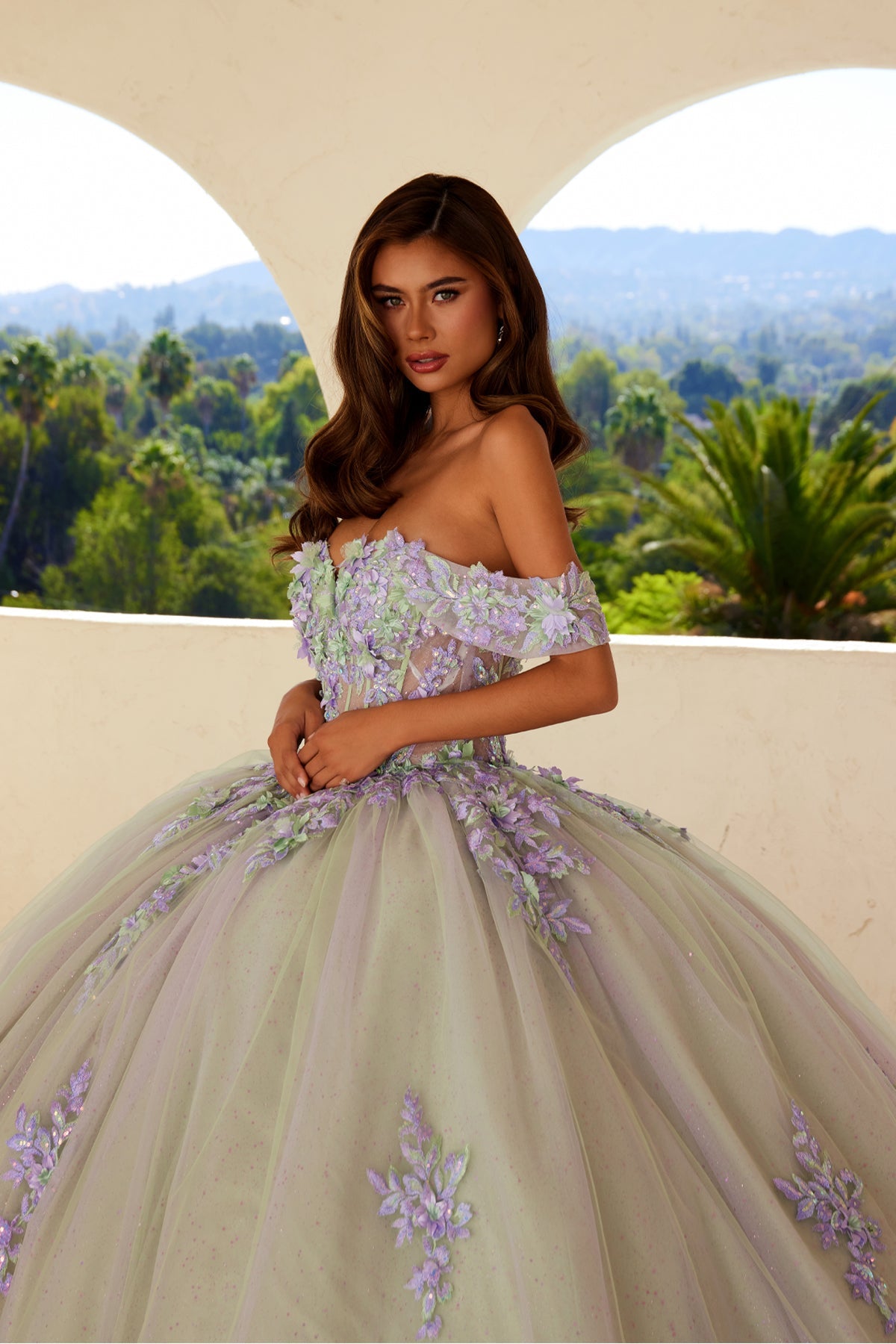 Quinceniera Dresses Ball Gown Long Sweet 16 Floral Quinceanera Dress Lilac Sage