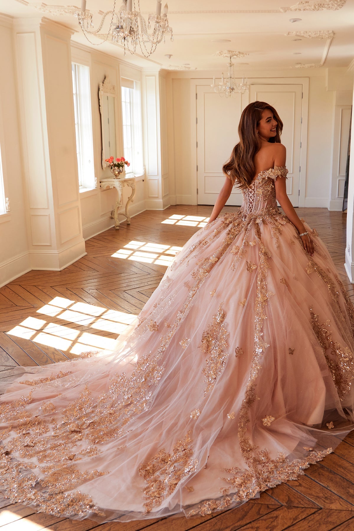 Quinceniera Dresses Long Ball Gown Glitter Sweet 16 Quinceanera Dress Rose Gold