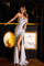 Prom Dresses Fitted Prom Long Formal Corset Metallic Slit Dress Silver