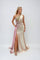 Prom Dresses Fitted Long Formal Slit Pleated Prom Dress Champagne