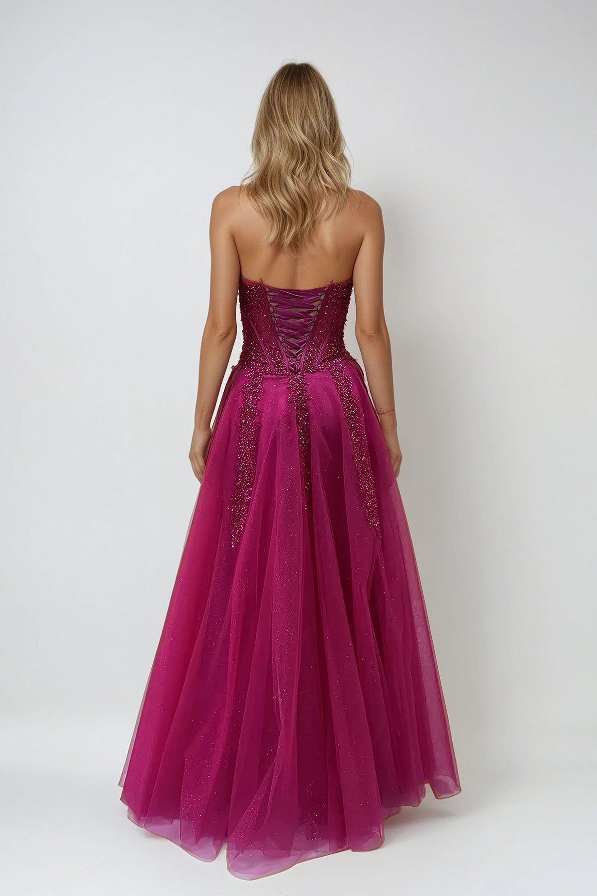 Prom Dresses Fitted Long Slit Beaded Sequin Prom Dress Fuchsia