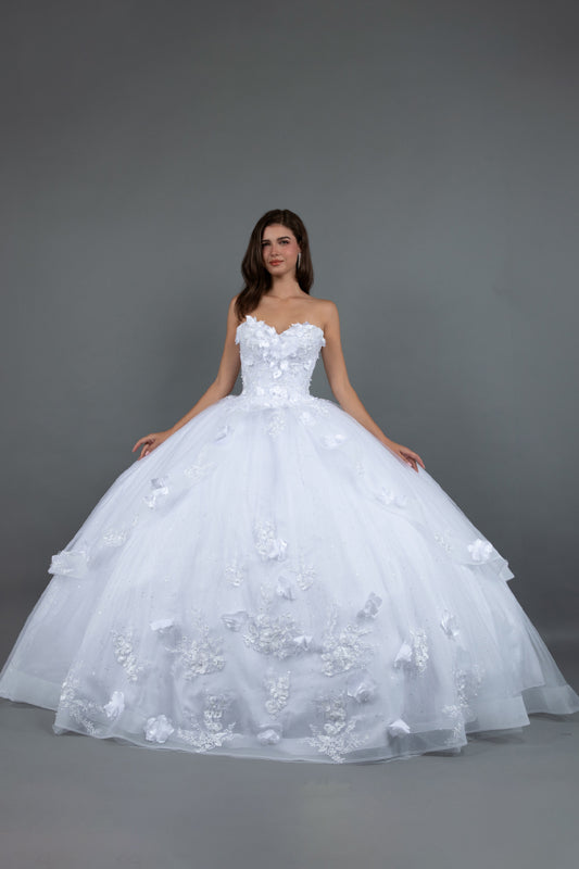 Quinceniera Dresses Long Ball Gown Sweet 16 Floral Quinceanera Dress White