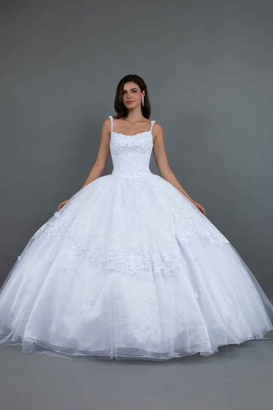 Quinceniera Dresses Ball Gown Long 3D Floral Quinceanera Dress White