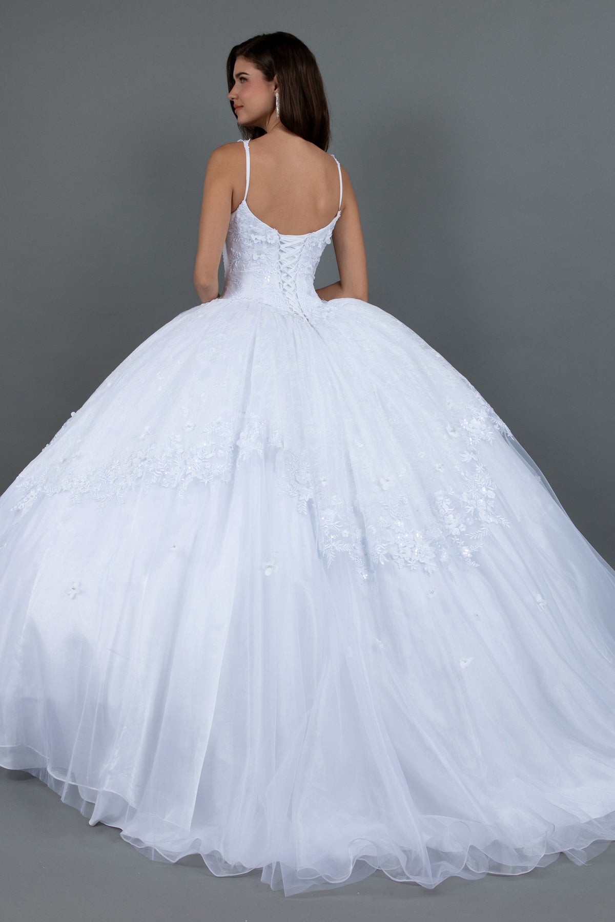 Quinceniera Dresses Ball Gown Long 3D Floral Quinceanera Dress White